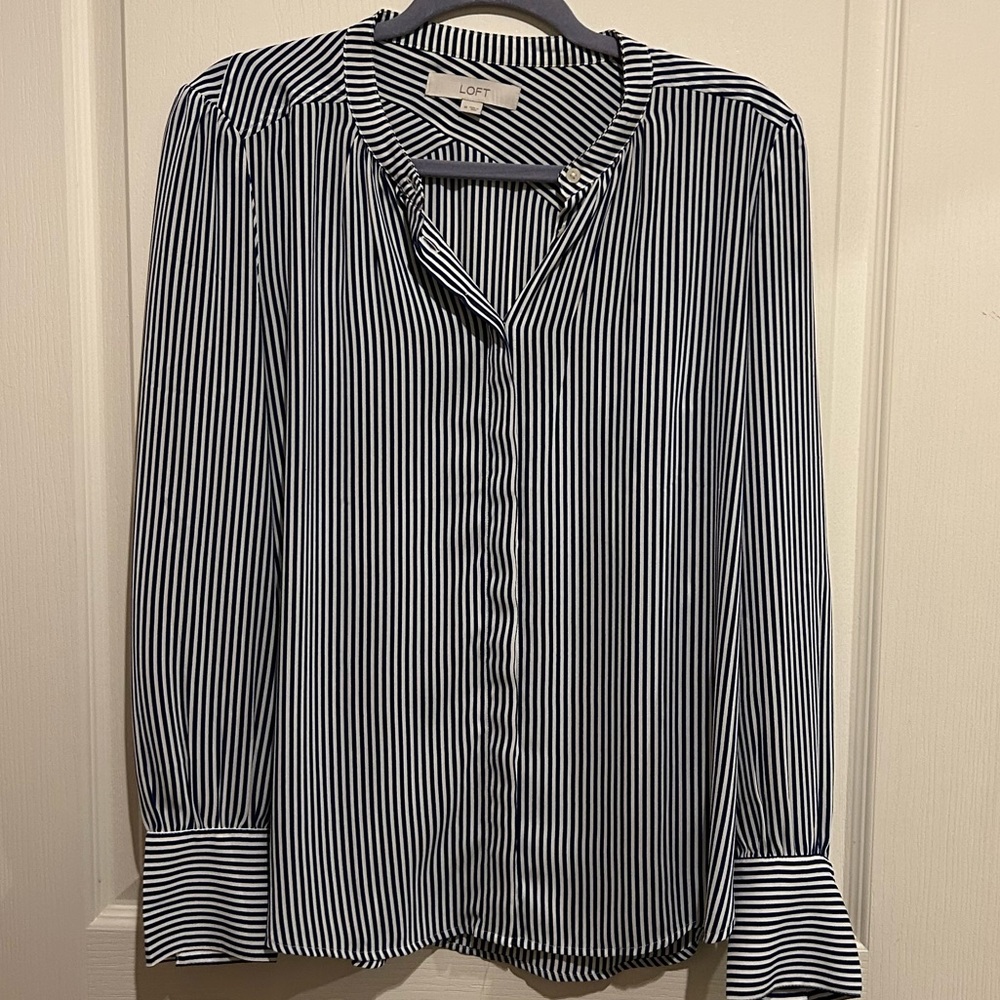 Loft - Blue Pinstripe Blouse - Medium